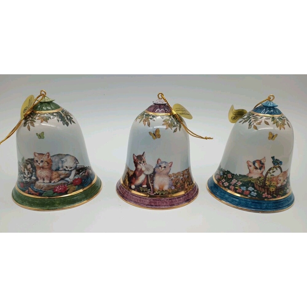 The Bradford Editions Garden Discoveries Kitten Ornaments 3 Bells Kitty Cat
